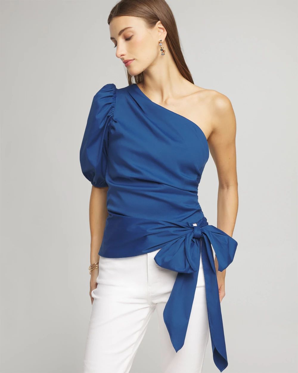 One shoulder poplin top outlet